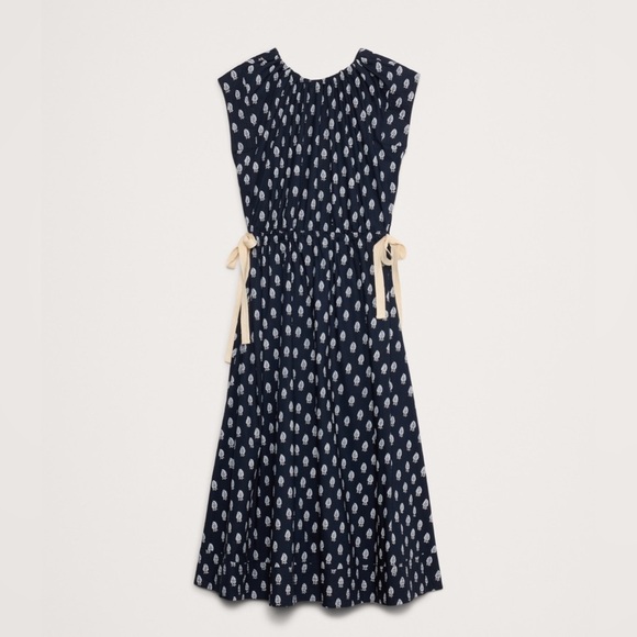 NEW! Banana Republic Navy Blue Paisley Cotton Poplin Tie-Waist Midi Dress 🪷🍉 - Picture 4 of 8